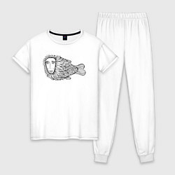 Пижама хлопковая женская Пернатая рыба, цвет: белый