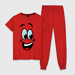 Пижама хлопковая женская Улыбка мультяшные эмоции, цвет: красный