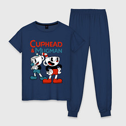 Пижама хлопковая женская Cuphead & Mugman, цвет: тёмно-синий