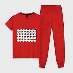 Пижама хлопковая женская Карточные масти, цвет: красный