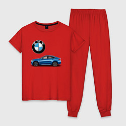 Пижама хлопковая женская BMW X6, цвет: красный
