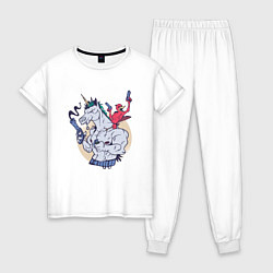 Пижама хлопковая женская Единорог - Рембо, цвет: белый