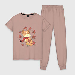 Женская пижама Осенний милый котик и листопад