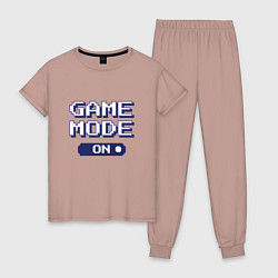 Пижама хлопковая женская Game Mode On Пиксель арт, цвет: пыльно-розовый