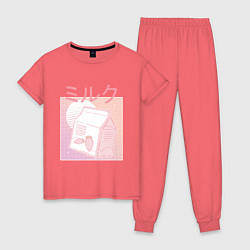 Пижама хлопковая женская Vaporwave Strawberry Milk, цвет: коралловый