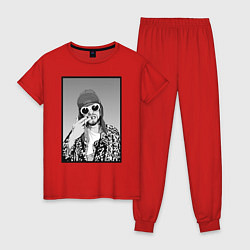 Пижама хлопковая женская Курт Кобейн Nirvana ЧБ, цвет: красный