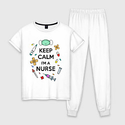 Пижама хлопковая женская Keep Calm Медсестра, цвет: белый