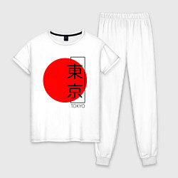 Пижама хлопковая женская Tokyo иероглифами, цвет: белый