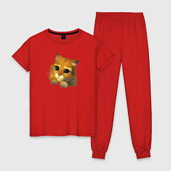 Пижама хлопковая женская Шрек: Кот в сапогах, цвет: красный