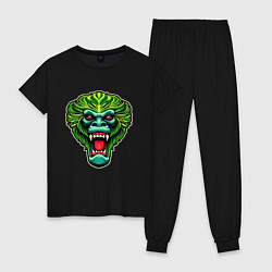Пижама хлопковая женская Злая зеленая обезьяна, цвет: черный