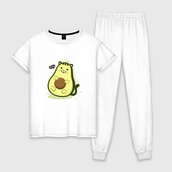 Пижама хлопковая женская Авокадо кошка, цвет: белый