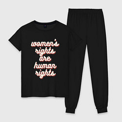 Пижама хлопковая женская Womens rights are human right, цвет: черный