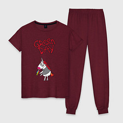 Пижама хлопковая женская Green Day Unicorn, цвет: меланж-бордовый