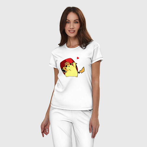 Женская пижама Пикачу под бейсболкой / Белый – фото 3