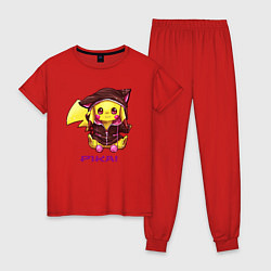 Пижама хлопковая женская Пикачу в костюме, цвет: красный