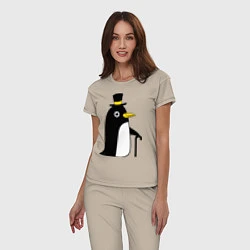 Пижама хлопковая женская Пингвин в шляпе, цвет: миндальный — фото 2