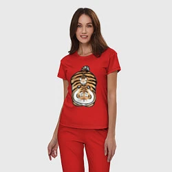Пижама хлопковая женская Семейка тигров, цвет: красный — фото 2