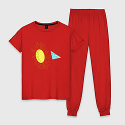 Пижама хлопковая женская Лето,цветок и птица Арт-лайн, цвет: красный