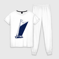 Пижама хлопковая женская Парусная лодка синяя, цвет: белый
