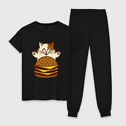 Пижама хлопковая женская Голодный котик, цвет: черный