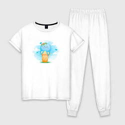 Пижама хлопковая женская Осьминог в стаканчике, цвет: белый