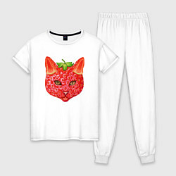 Пижама хлопковая женская Ягодная кошка, цвет: белый