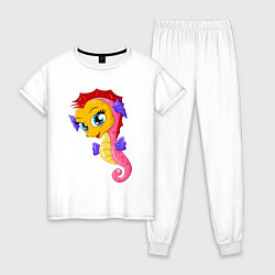 Пижама хлопковая женская Морской конек детский, цвет: белый