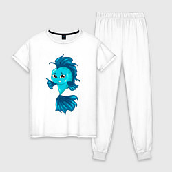 Пижама хлопковая женская Голубая рыбка, цвет: белый