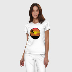 Пижама хлопковая женская Закат солнце на пляже, цвет: белый — фото 2
