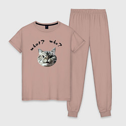 Пижама хлопковая женская Кот с вопросами, цвет: пыльно-розовый