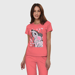 Пижама хлопковая женская Мышка и сакура, цвет: коралловый — фото 2