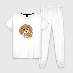 Пижама хлопковая женская Собачка с бантиком, цвет: белый