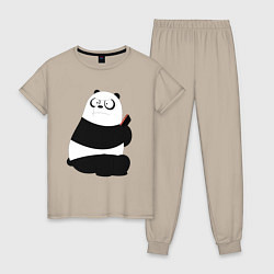 Пижама хлопковая женская Возмущенная панда, цвет: миндальный