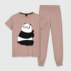 Пижама хлопковая женская Возмущенная панда, цвет: пыльно-розовый