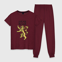 Пижама хлопковая женская Lannister Hear me Roar цвета меланж-бордовый — фото 1