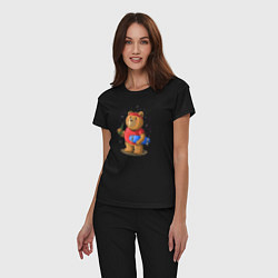 Пижама хлопковая женская Газировка и медведь, цвет: черный — фото 2