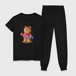 Пижама хлопковая женская Газировка и медведь, цвет: черный