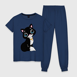Пижама хлопковая женская Домашняя кошечка, цвет: тёмно-синий