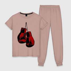 Пижама хлопковая женская Боксерские перчатки, цвет: пыльно-розовый