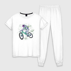 Пижама хлопковая женская Астробайкер, цвет: белый