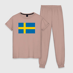 Пижама хлопковая женская Швеция Флаг Швеции, цвет: пыльно-розовый