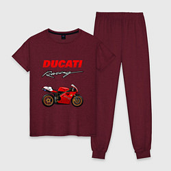 Пижама хлопковая женская DUCATI ДУКАТИ MOTOSPORT, цвет: меланж-бордовый