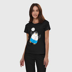 Пижама хлопковая женская Волейбол - Пингвин, цвет: черный — фото 2