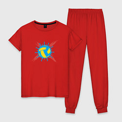 Пижама хлопковая женская Covid Volleyball, цвет: красный