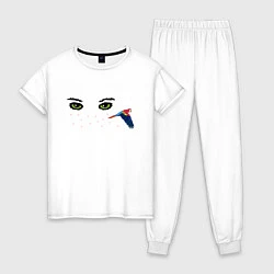 Пижама хлопковая женская Глаза и попугай, цвет: белый