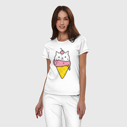 Пижама хлопковая женская Ice Cream Cat, цвет: белый — фото 2