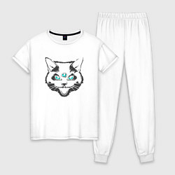Пижама хлопковая женская Angry Cat, цвет: белый