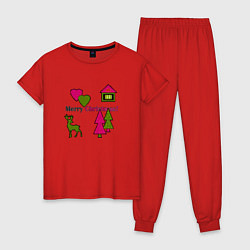 Пижама хлопковая женская С рождеством!, цвет: красный