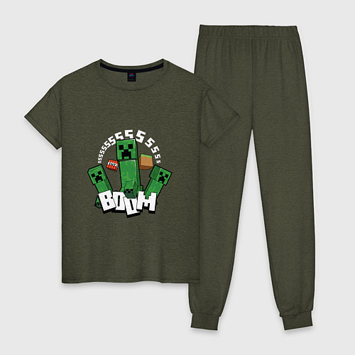 Женская пижама Криперы Creepers и Динамит / Меланж-хаки – фото 1