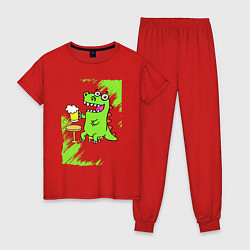 Пижама хлопковая женская Пивозавр - Краска, цвет: красный